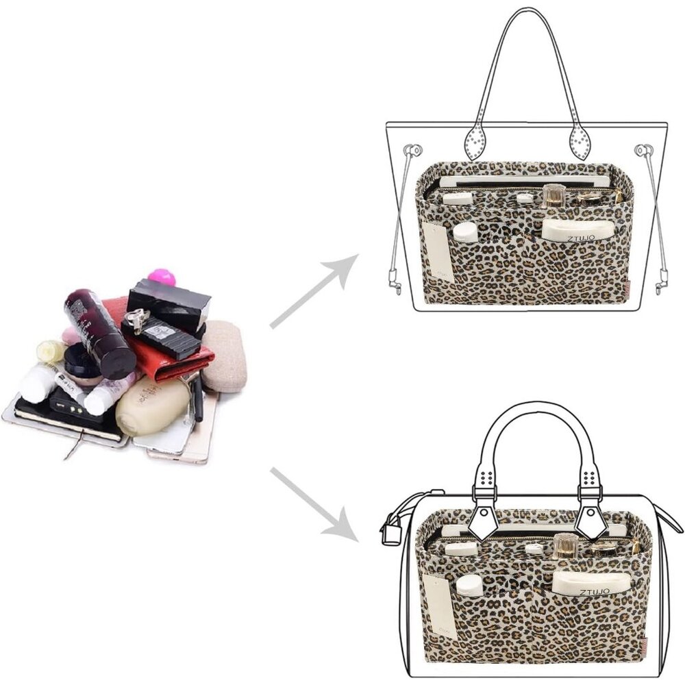 Purse Organizer Insert, Felt Bag Organizer with Metal Zipper, Handbag & Tote Sha - Picture 4 of 7